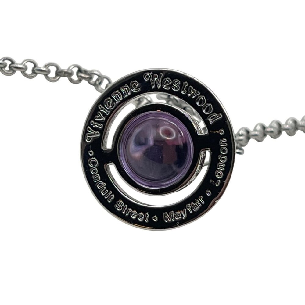 Vivienne Westwood Orb Necklace Purple Crystal Saturn Pendant Silver Tone 16-18" - Picture 2 of 13